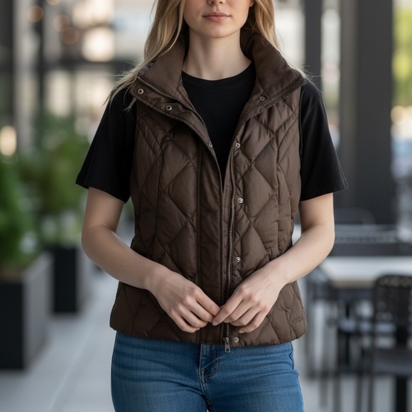Eddie Bauer Goose Down Puffer Vest Jacket Womens Sz S Brown Quilted Full Zip-Up - Picture 1 of 12